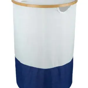 סל כביסה מתקפל עם גלגלים 100 ל' עגול לבן/כחול SPACE