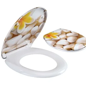 מושב אסלה טריקה שקטה התקנה עילית נחל+פרח צהוב