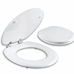 מושב אסלה עץ יצוק עם התקנה עילית וצירי נירוסטה לבן