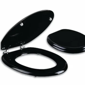 מושב אסלה עץ יצוק עם התקנה עילית וצירי נירוסטה שחור